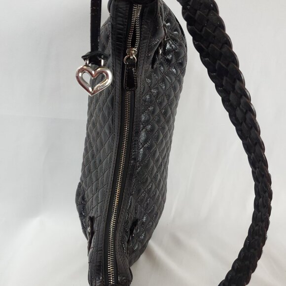 Brighton Black Quilted Leather Braided Trim Large Shoulder Bag - Picture 14 of 16